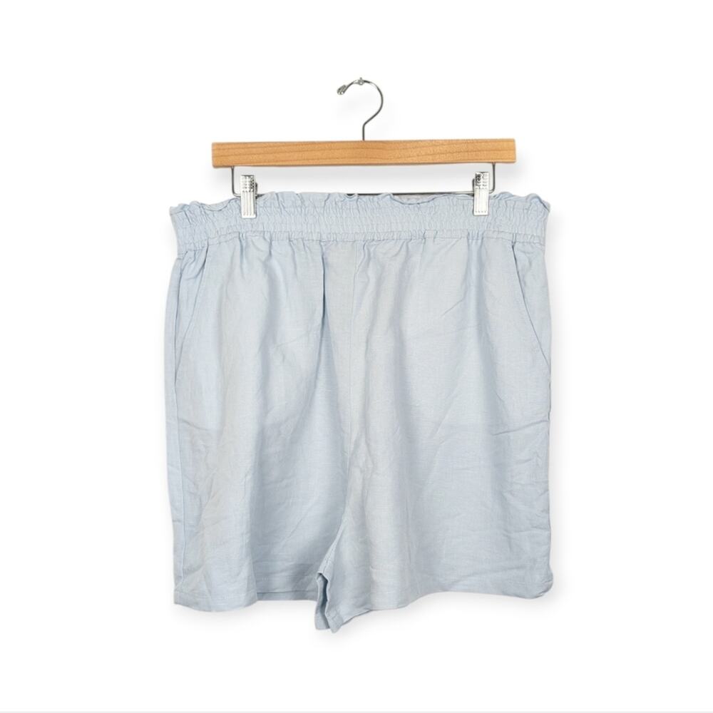 NWT Blank NYC Light Blue Linen Blend Smocked Waist Pull On Shorts Size XL